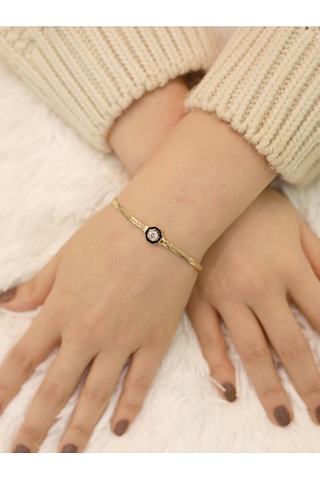 14 Ayar Altın Balık Sırtı Siyah Baget Bileklik Altın