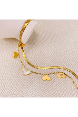 Sones Opk Gz193 Paslanmaz Çelik Çift Katmanlı Kalp Bileklik Altın