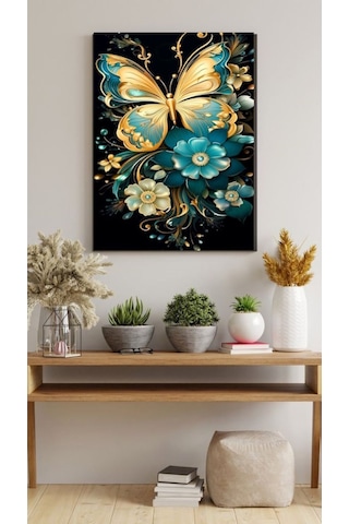 Mavi Kelebek Kanvas Tablo Ev Salon Oda Mutfak Duvar Oda Hediyelik Dekarasyon Süsü Ölçü Seçiniz