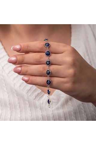 Gümüş Yuvarlak Nazar Kadın Bileklik Gümüş