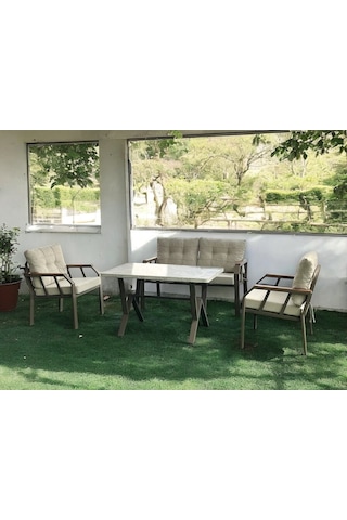 Tu Tienda Nergiz Model Bal Köpüğü Metal Renk- 2 1 1 Masa Bahçe Balkon Mobilyası,vizon Sütlü Kahve