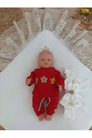 Yenidoğan Sahra Taç Nakışlı Plazma Taşlı Güpürlü Fiyonklu Duvaklı Trilüks Kundak Bebek Battaniyesi Sütlü Kahve Çok Renkli