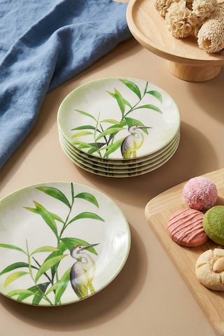 Grandora Bambu & Turna Desenli 20 Cm, 6 Lı Set Pasta Tabağı Dekoratif Sunum, Pasta, Tatlı Servis Tabağı Yeşil