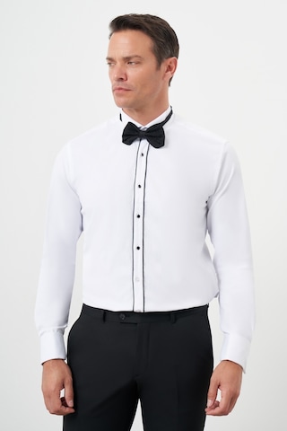 Morven Erkek Siyah Biyeli Düz Desen Ata Yaka Slim Fit Gömlek Siyah
