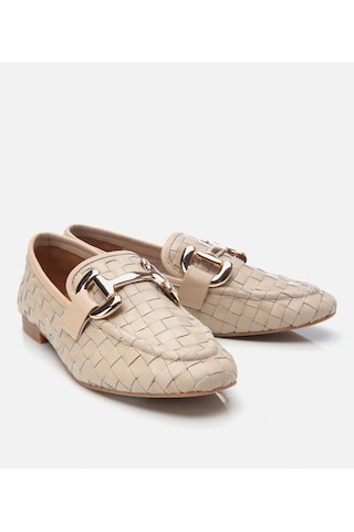Hotiç Kadın Deri Bej Örgü Detaylı Tokalı Klasik Loafer 01ayh303950a310 Bej