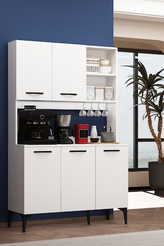 Riva Kahve Köşesi 3 Kapaklı Airfry Kiler Dolabı Çok Amaçlı Erzak Dolabı Beyaz Beyaz