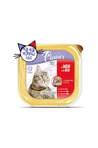 Plaisir Sığır Etli Pate Yetişkin Kedi Yaş Maması 32 x 100 G