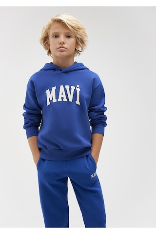 Mavi - Mavi Logo Baskılı Mavi Kapüşonlu Sweatshirt 6610110-70896 Mavi