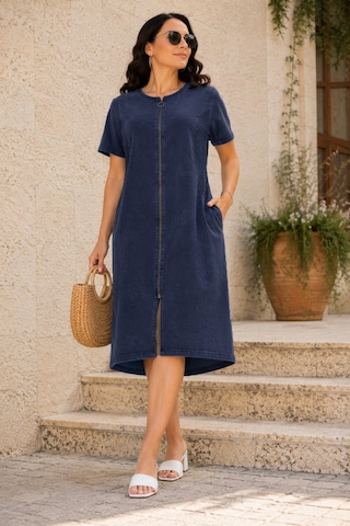 Cedy Denim Cedy Denım - Büyük Beden - Kadın Fermuarlı Taş Ve Dantel Detaylı Vintage Elbise C409 Lacivert
