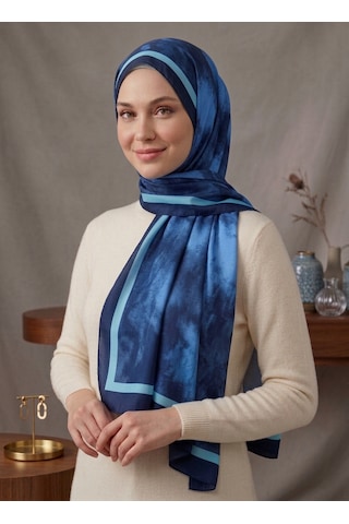 Alivascarf Bulut Desen Bambu Şal Yeni Pamuk Trend Şal Lacivert-gece Mavisi