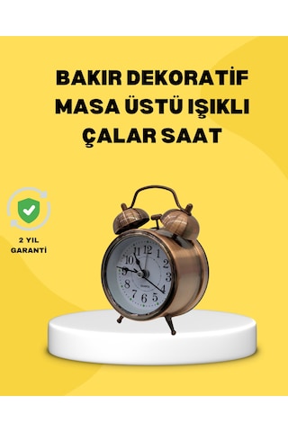 Dekoratif Bronz Renk Metal Alarmlı Masa Üstü Saat Klasik Tasarım Gri - Siyah