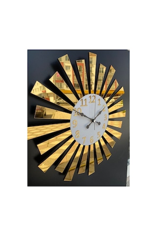 Pey Aksesuar Aynalı Pleksi 40x40 Cm Piyano Model Sayılı Ev Hediyelik Duvar Saati Beyaz,gold