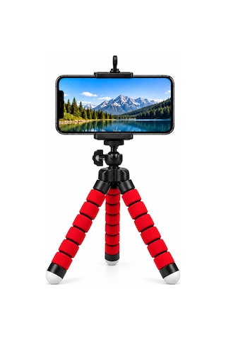 Concord Ahtapot Esnek Mini Telefon Tripodu - 360 Döner Başlıklı - 18 Cm Vlogging & Tiktok Çekim Ayak Kırmızı Katlanabilir