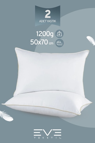 Eve Tekstil 2 Adet Yellow Dream Serisi Fermuarlı Antialerjik Silikon Elyaf Dolgulu Yastık 50x70cm 1200gr Beyaz
