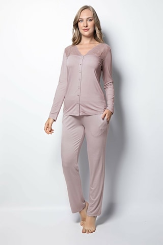 Monamise 18434 Kadın Uzun Kollu Pijama Takım-vizon Vizon