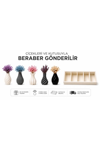 5 Li Mini Dekoratif Vazo Seti Çiçekleri Ve Kutusuyla Beraber Set 0