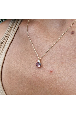 1.15ct Sultanayt 0,20ct Pırlanta Signty Sade Modern Tasarım Minimal Doğal Taşlı 14 Ayar Altın Kolye