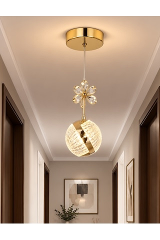 Tekli Perla Gold 3 Renk Modlu Kristal Taşlı Ledli Sarkıt Avize Altın