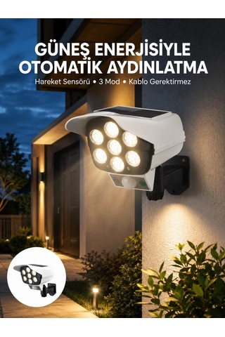 Uzaktan Kumandalı Güneş Enerjili Led Güvenlik Lambası Kamera Tipi Hareket Sensörlü Yeni Nesil Çok Renkli