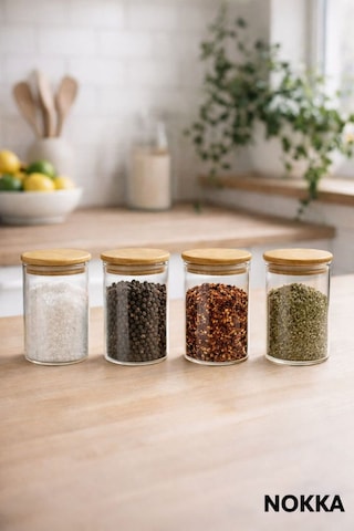 4 Adet Vakumlu Bambu Kapaklı Borosilikat Baharatlık, 8 Cm, Saklama Kabı, Çerezlik 150 Ml Diğer