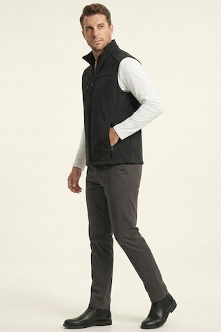 Genius Store Erkek Yelek Softshell Su Geçirmez Tam Fermuarlı Cepli Normal Kalıp Spor Yelek Siyah