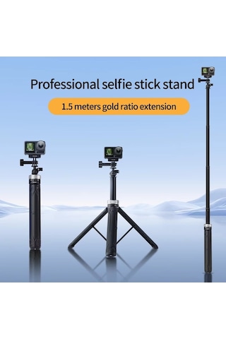 Tongxida 360 Derece Dönen 1,5m Selfie Çubuğu Katlanabilir Tripod Gopro Hero / Insta360 / Djı Osmo Action Siyah