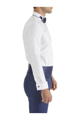 Efor Slim Fit Duble Manşet Biyeli Beyaz Lacivert Damatlık Smokin Gömlek Gk 182 Beyaz