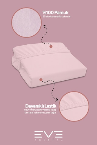 Eve Tekstil %100 Doğal Pamuk Tek Kişilik Rainforce Kumaş Lastikli Çarşaf Ve Yastık Kılıf Set Toz Pembe