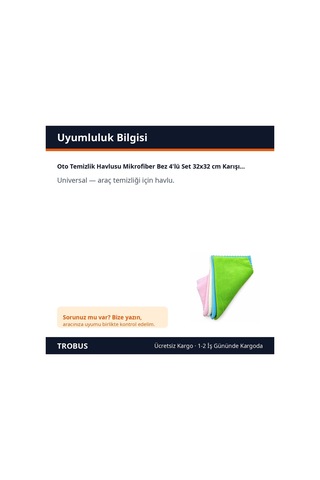 Trobus Oto Temizlik Havlusu Mikrofiber Bez 4'lü Set 32x32 Cm Karışık Renk
