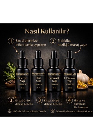 Life 4 Lü Saç Bakım Seti Biberiye + Hint + Sarımsak + E Vitamini Güçlü & Dolgun Görün