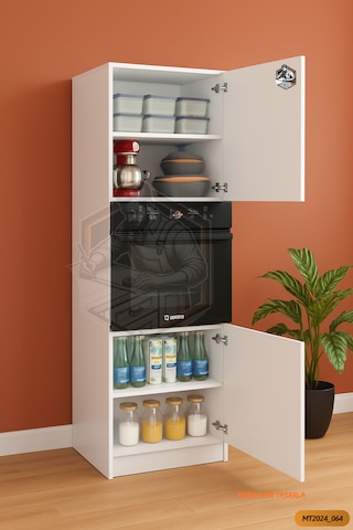 Tamamı Mdf Jumbo Ekstra Derinlikli 2 Kapaklı 4 Raflı Fırın Dolabı