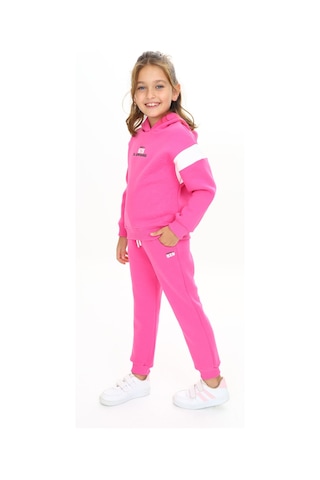 Toontoy Kids Toontoy Kız Çocuk 2'li Takım Baskılı Kolej Yaka Fermuarlı Cepli Sweatshirt & Beli Paçası Ribanalı Jogger Eşofman Altı - 3 İplik Şardonlu Orkide