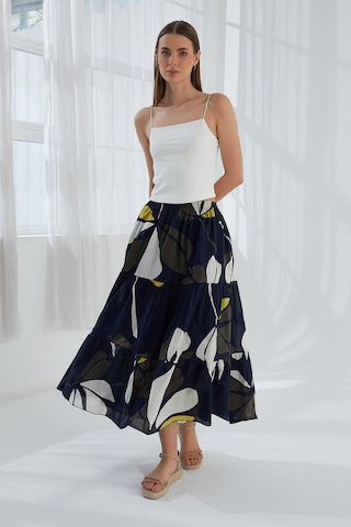 Modaplaza Kadın Fırfırlı Uzun Etek- Çok Renkli K20YGLSFIRETKLACİ HAKİ Haki - Lacivert