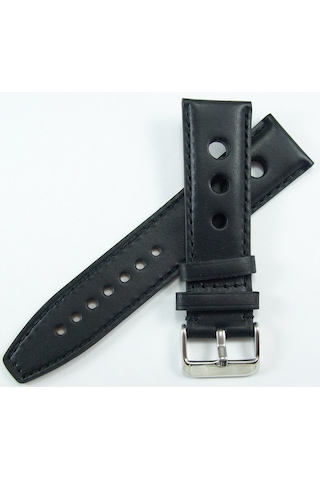 Bizon Siyah Gerçek Deri Saat Kordonu 24mm Spor Delikli Saat Kayış