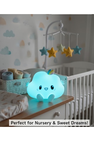 Little Cloud Silikon Gece Lambası Dokunmatik Renk Değiştiren Led Uyku Lambası, Çocuk & Bebek Odası Beyaz