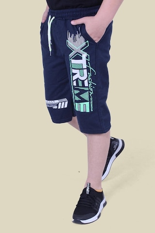 Fyk Kids Xtreme Yazı Baskılı Fosfor Renk Detaylı Çift Cep Erkek Çocuk Lacivert Kapri Lacivert