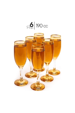 Mest 6 Parça Lüsterli Kahve Yanı Su Bardağı Seti Bal Renk 190 Cc Bal Renk