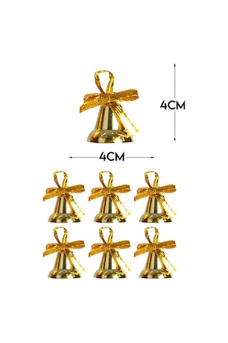 6 Adet Mini Çan Süs Yılbaşı Çam Ağacı Süsü 4 Cm Altın Sarısı Kurdeleli Zil Gold Yılbaşı Çam Ağacı Süsü