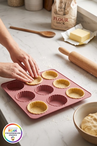 Silikon Tartolet Kalıbı Kolay Çıkan Esnek Platinum Silikon 9 Gözlü Mini Tart Kek Kalıbı 25 Cm Çok Renkli