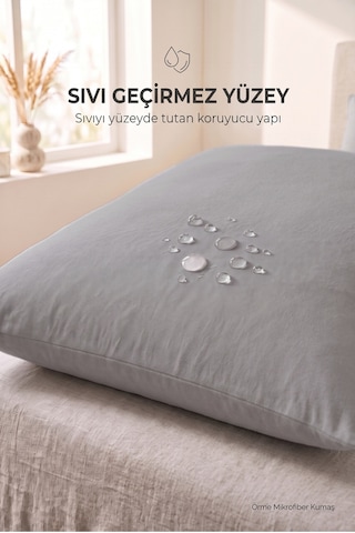 Formeya 2'li Gri Fermuarlı Sıvı Geçirmez Yastık Koruyucu Alez