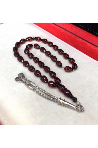 Damla Model Kırmızı Ateş Kehribar Tesbih