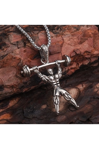 Halterci Vücut Geliştirme Gym Erkek Kolye Çelik Takı Aksesuar K24