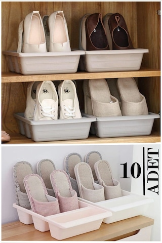 10 Adet Roma 3 Bölmeli Ayakkabı Terlik Organizatörü Dikey Ayakkabı Kutusu