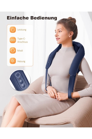 Knqze Shiatsu Masaj Aleti 4d, 2026 Isı İle Kablosuz Boyun Masajı, Geliştirilmiş Grafen Isıtma, Boyun, Omuz, Sırt İçin 4d Shiatsu Derin Yoğurma Boyun Masajı, Kadınlar İçin Hediyeler, Mavi