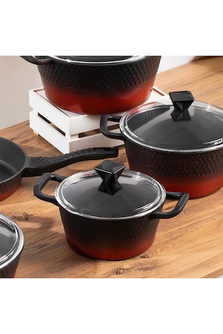 Lines L-5087 9 Parça Titanyum Döküm Tencere Seti Siyah