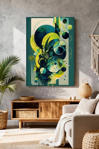 Mushen Studio Sarı Yeşil Dairesel Soyut Modern Kanvas Tablo