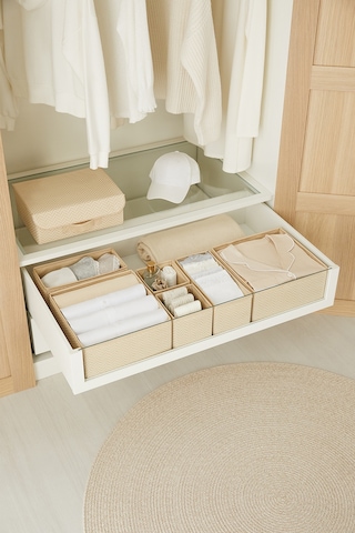 Ocean Home Textile 6'lı Bej Balıksırtı Çekmece İçi Düzenleyici Kutu 2 Adet 28 x 28 x 13 / 2 Adet 28 x 13 x 13 / 2 Adet 14 x 14 x 13 cm