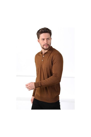 Ferraro Taba Polo Yaka Superfine Erkek Triko Kazak Taba