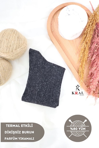 Kral Socks Dikişsiz Tasarım Lambswool Yünlü Kışlık Erkek Çorap Siyah