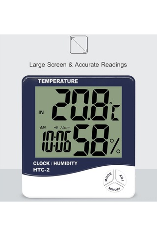 Qingmipy Htc-2 Dijital Sıcaklık Nem Ölçer, Dış Sensörlü, Alarm Ve Arka Işık Özellikli, Pil Hariç Teslim Edilir